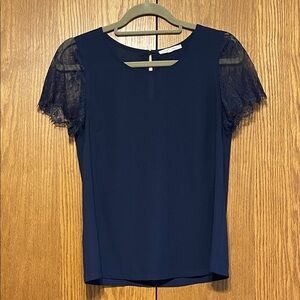 41 Hawthorn Elegant Navy Lace Sleeve Women's Top